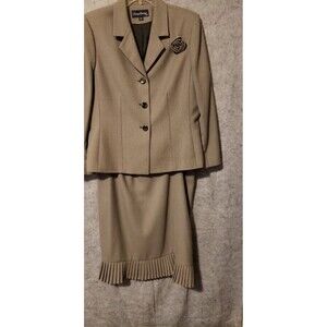 Vintage Evan Picone Women Skirt Suit 16 Petite Brown Honeycomb Removable Rose